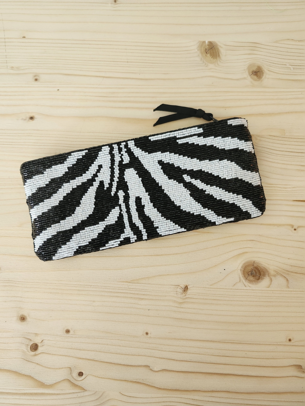 Neiman Marcus Black & White Zebra Beaded Clutch